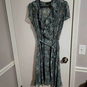 MSK Blue and Black Ruffled Midi Dress